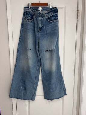 Reformation Iggy Super Wide Leg Slouch Distressed Jeans size 30